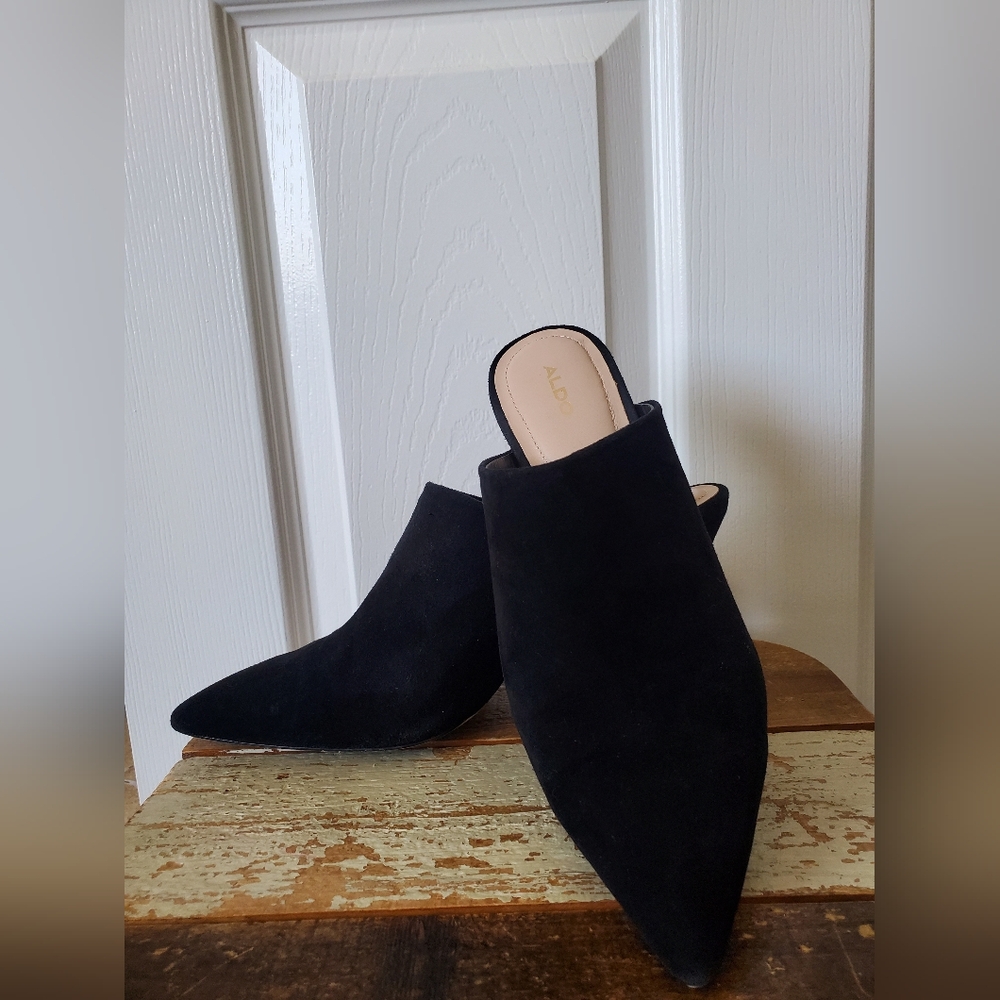 Aldo Black Suede Mules